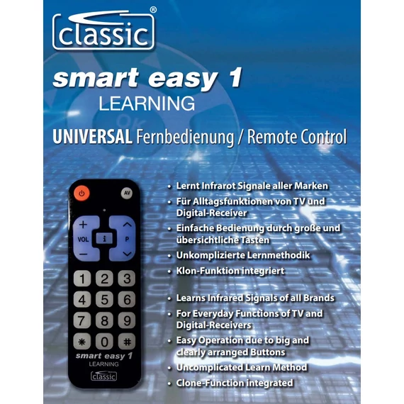 Classic smart easy 1 tanítható nagy gombos univerzális távirányító