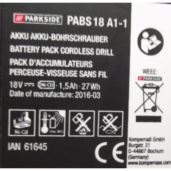 PABS 18 A1 akkumulátor 18V, 1,5Ah