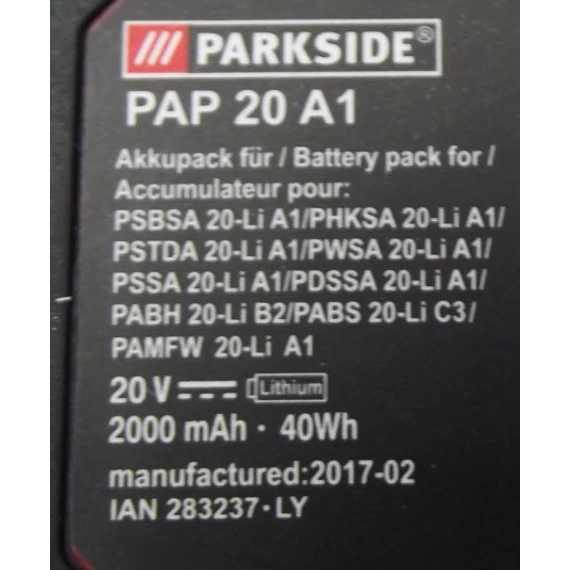 Parkside PAP 20 A1 akkumulátor (20 V Team)